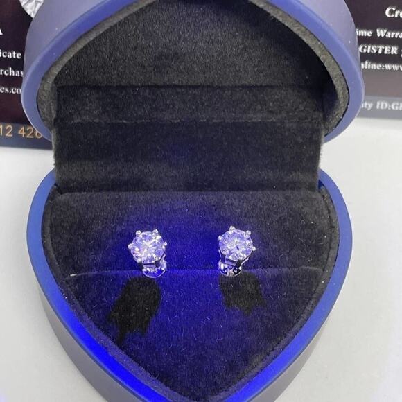 Moissanite Diamond Earrings 2 Ct Studs Six Prong Brilliant Round Cut Round - Picture 6 of 10